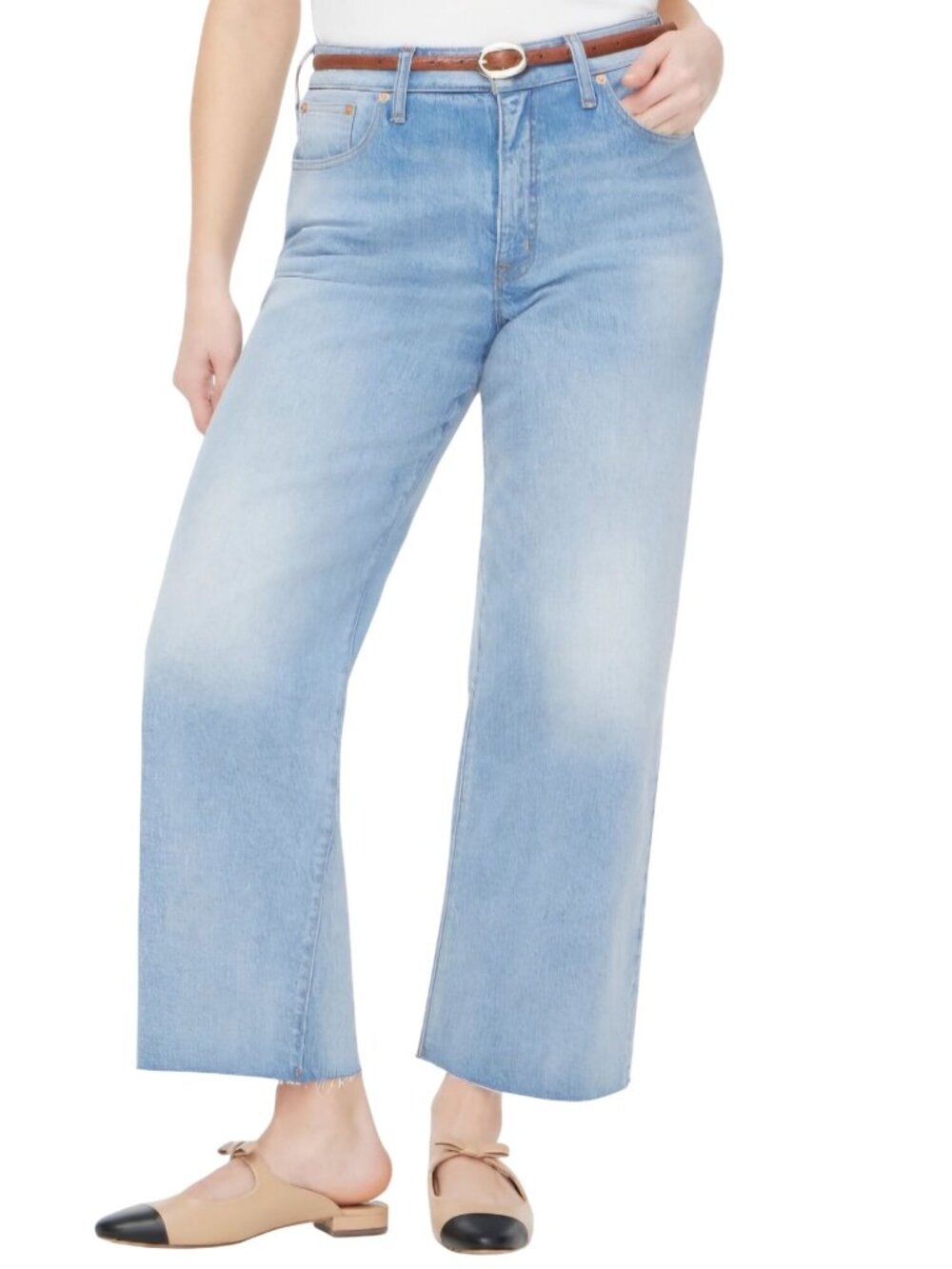 J.Crew 2025 Curvy Wide Leg Crop Jeans Raw Hem Spring Storm Wash Size 30